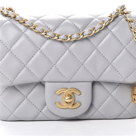 CHANEL Lambskin Quilted Mini Pearl Crush Flap Light Grey 